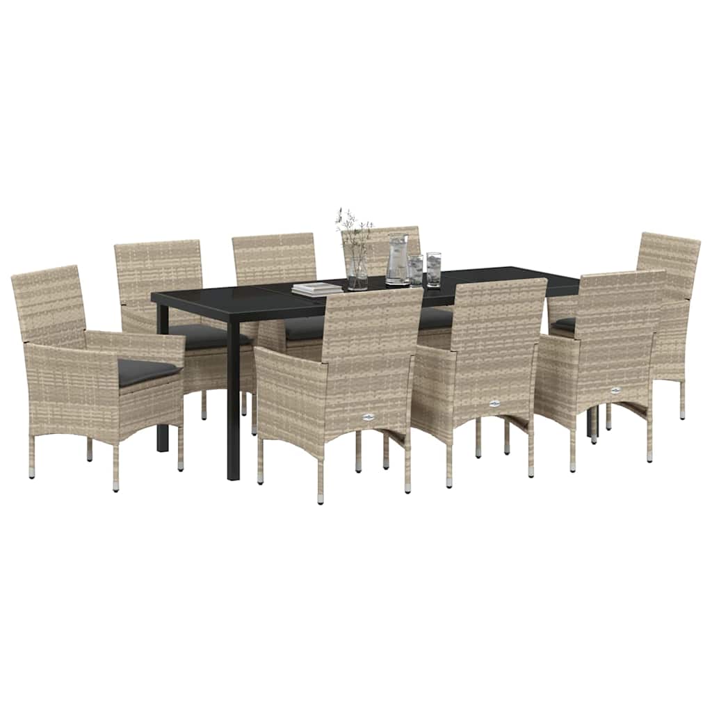 Garden Dining Set with Cushions 9 pcs Light Grey Poly Rattan