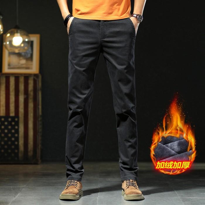 2024 New Spring and Autumn Plush/Regular High end Men's Casual Pants Slim fit Straight leg Western Pants Trendy Long Pants