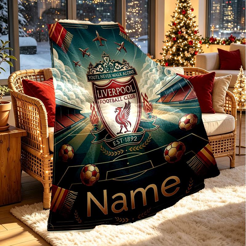 Custom Name Personalized Liverpool FC Print Blanket, Home Decor, Bedroom, Sofa, Camping, Couch, Gifts for Birthday Christmas