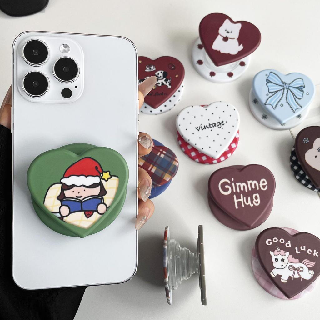 Heart Film Magnetic Phone Holder: Japanese-Korean Style Airbag Stand with Retractable Desktop Support