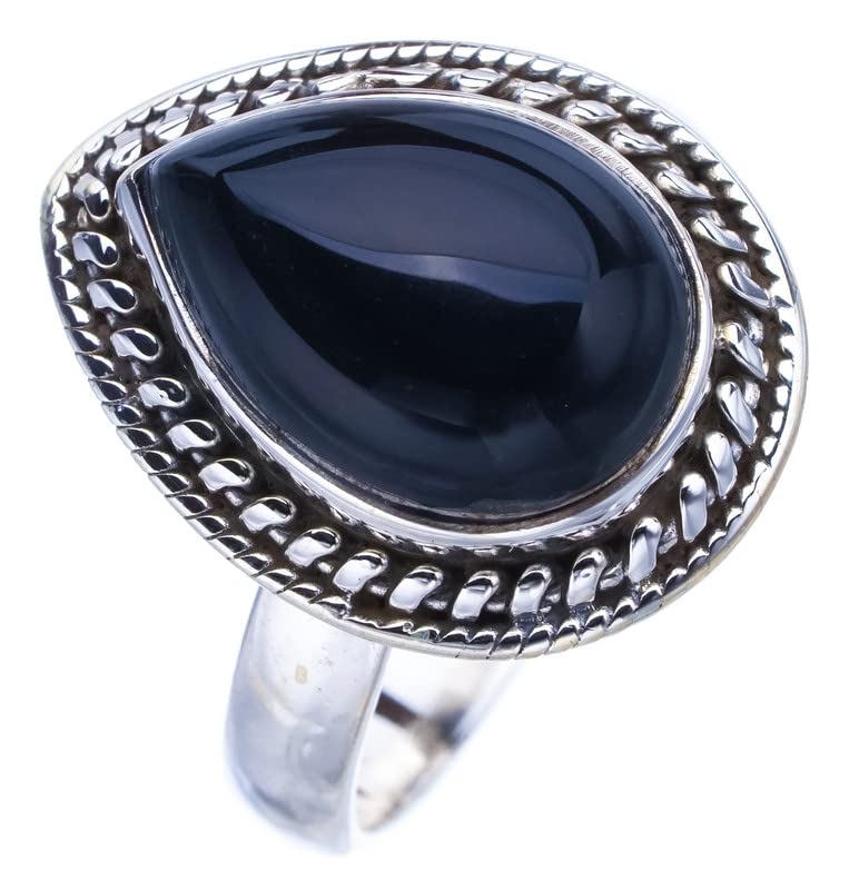 

StarGems® Natural Black Onyx Handmade 925 Sterling Silver Ring 8.25 F0554