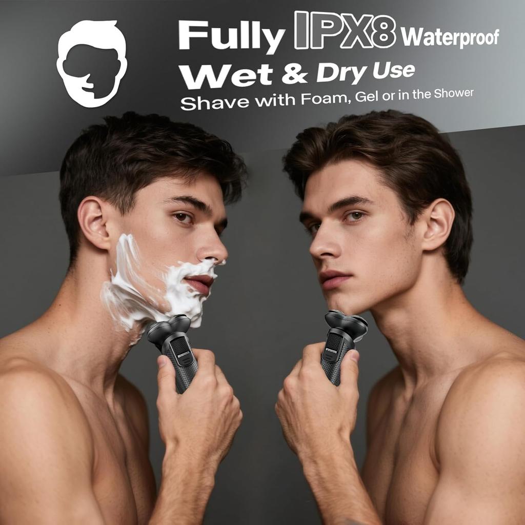 Electric Razor for Men, 3D Flex Blades with Pop-Up Trimmer, IPX6 Waterproof, Type-C Quick Charge