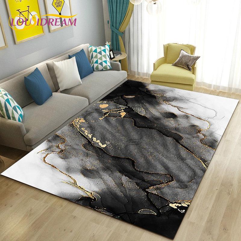 Nordic Black Gold Blue Marble Area Rug Large,Carpet Rug for Living Room Bedroom Sofa Doormat Decoration,kids Non-slip Floor Mat