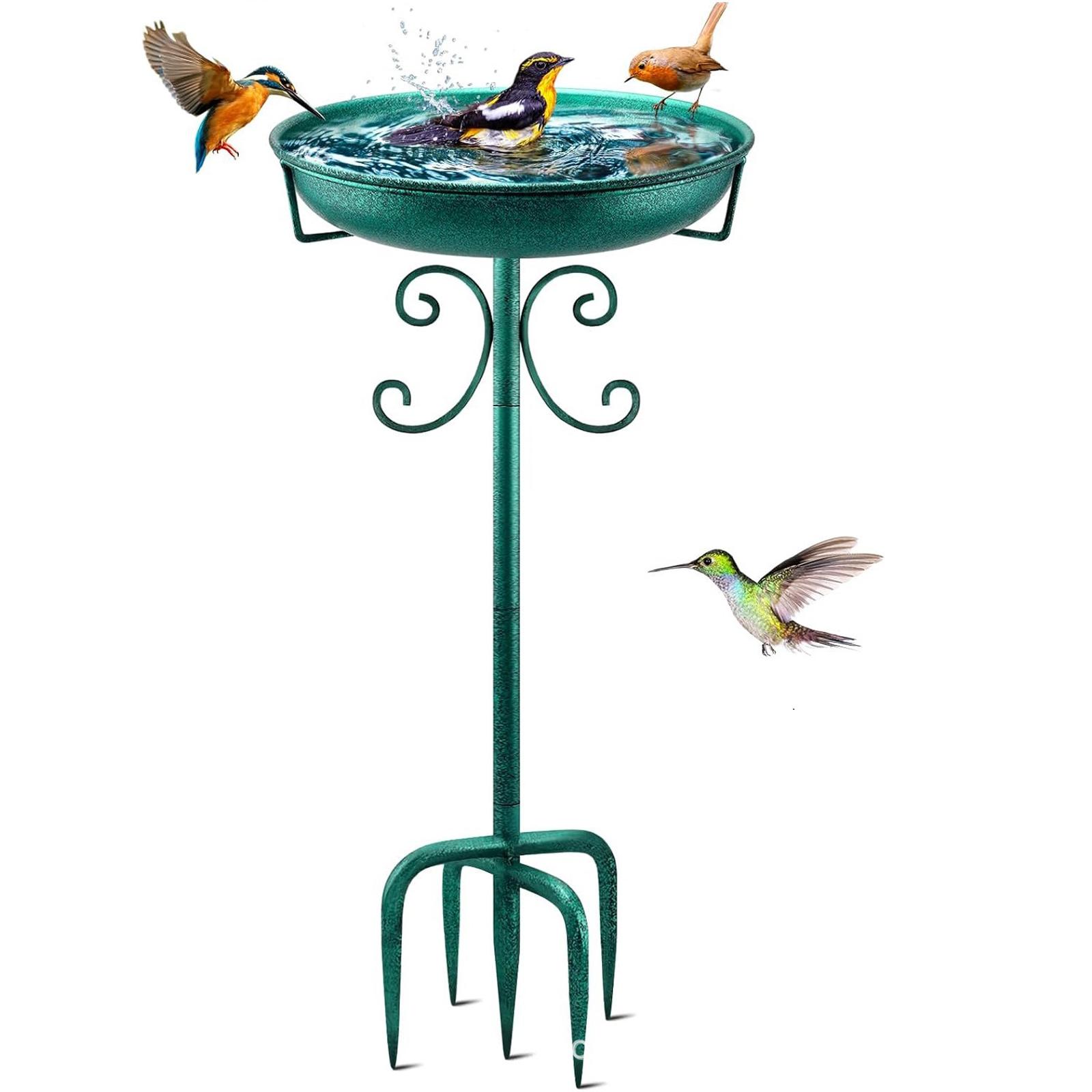 Vintage Style Metal Bird Feeder with Two-Tier Trays and Decorative Floral and Butterfly Accents for Outdoor Garden Use One Size