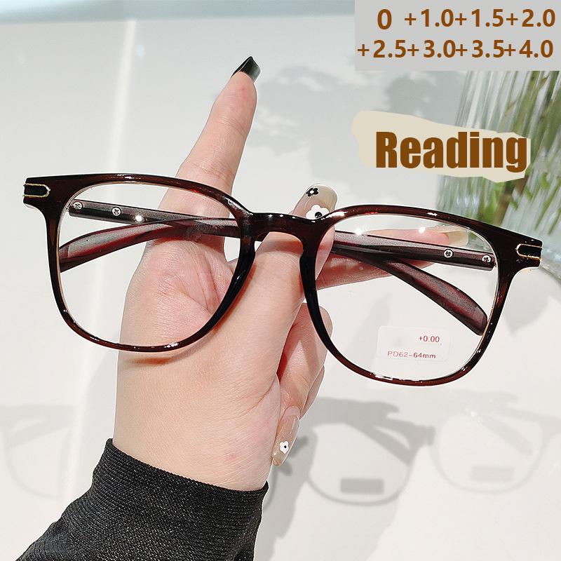 New Square Frame Retro Glasses Imitation Wood Grain Legs Fashionable Reader Style 8376