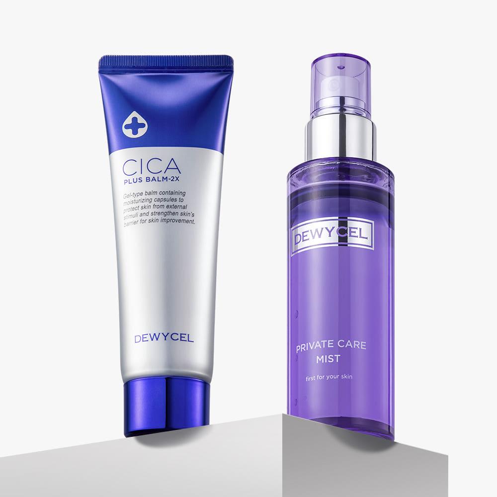 DEWYCEL Cica Rescue & Glow Skincare Duo Set Edible Cica Cream 50ml + Private Care Mist 100ml Intensive Soothing and Hydrating Treatment