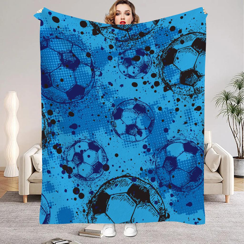 1pc Flannel Blankets Colorful Football Printed Quality Soft Warm Throw Blanket Winter for Kids Boys Couch Bed Fluffy Bedspread