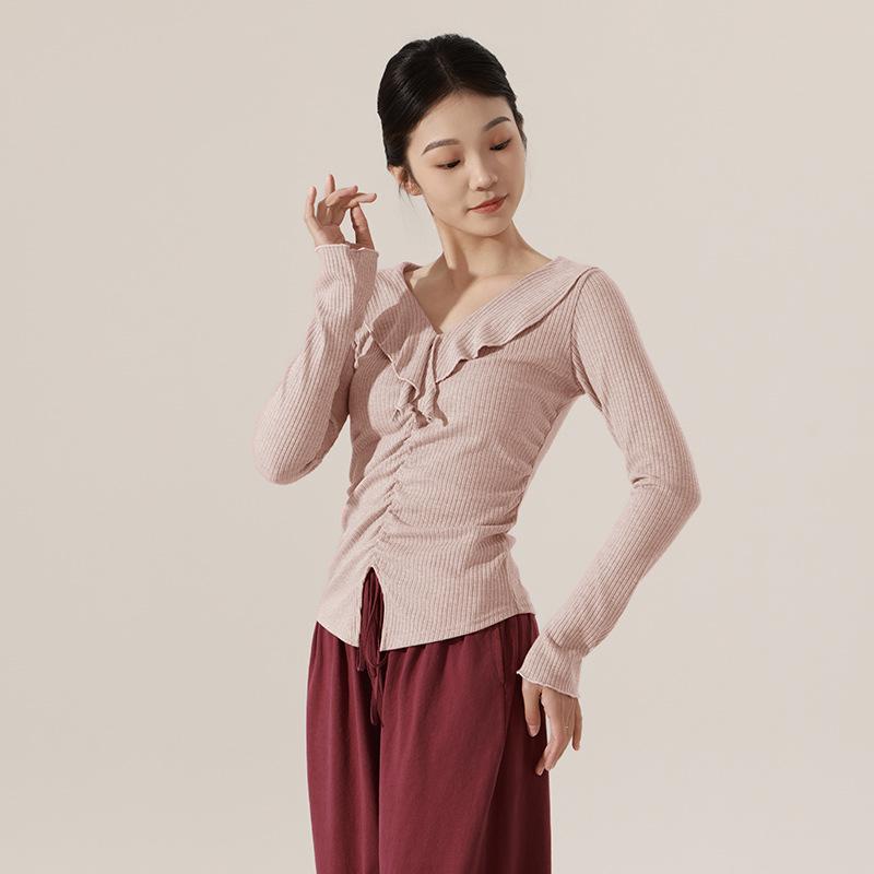 

Женский облегающий топ с V-образным вырезом и длинным рукавом для занятий классическим танцем - Осень/Зима Medium