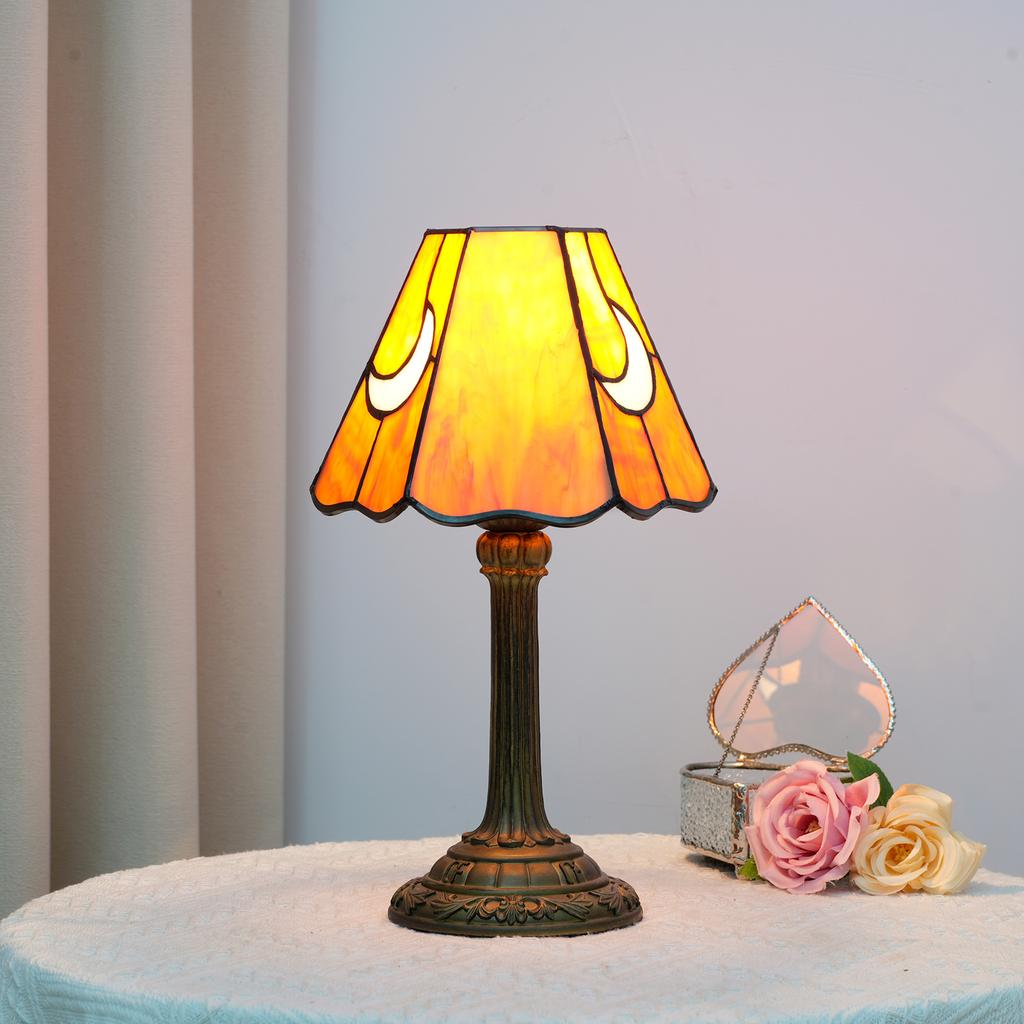 Modern moon Stained Glass Table Lamp Cute Small Bedside Lamps for Living Room Home,Unique Aesthetic Home Decor Girls Gift