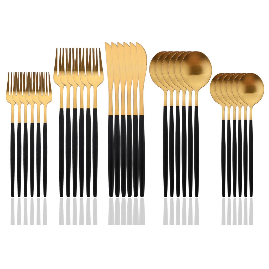 30 Teile/satz Geschirr Matte Schwarz Messer Salat Gabeln Dessert Löffel Besteck Set Edelstahl Besteck Familie Geschirr für Party