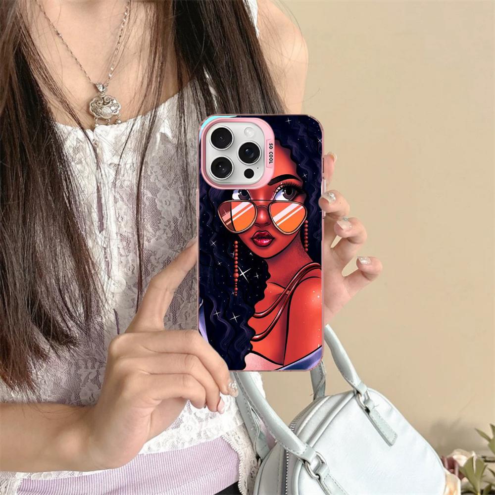 Afro Girls Art Phone Case For iPhone 16 15 14 13 12 11 Pro Max X XR XSMAX 8 7 Plus Matte Shockproof Back Cover