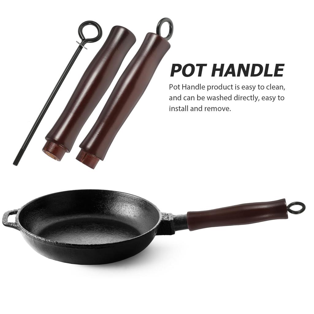 Beavorty Wooden Pot Handles, Set of 2, Heat-Resistant, Covered, Wok Handles, Replacement Non-Slip Pull-Out Handles, Kitchen Utensils, 19.00x3.00cm