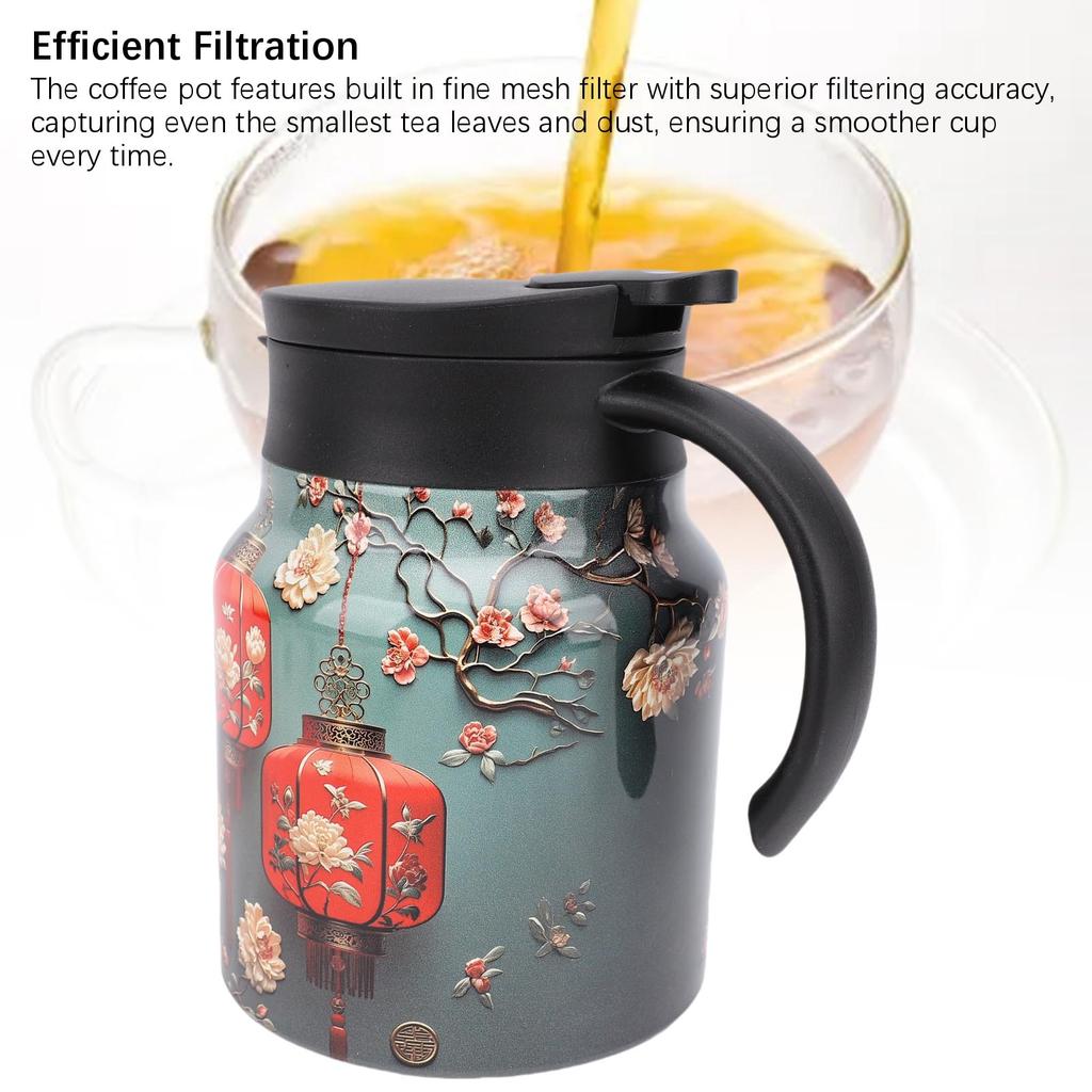 Vintage Teekanne 1000ml 316 Edelstahl Thermische Heißkaffeekanne Isolierte Teekanne mit Deckel für Zuhause Küche Büro