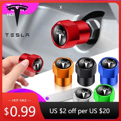 Car Sticker 2025 New Tesla 4pcs Car Wheel Tire Valve Caps Tyre Stem Covers Airdust Waterproof For Tesla Model 3 Y S X 2021 Roads
