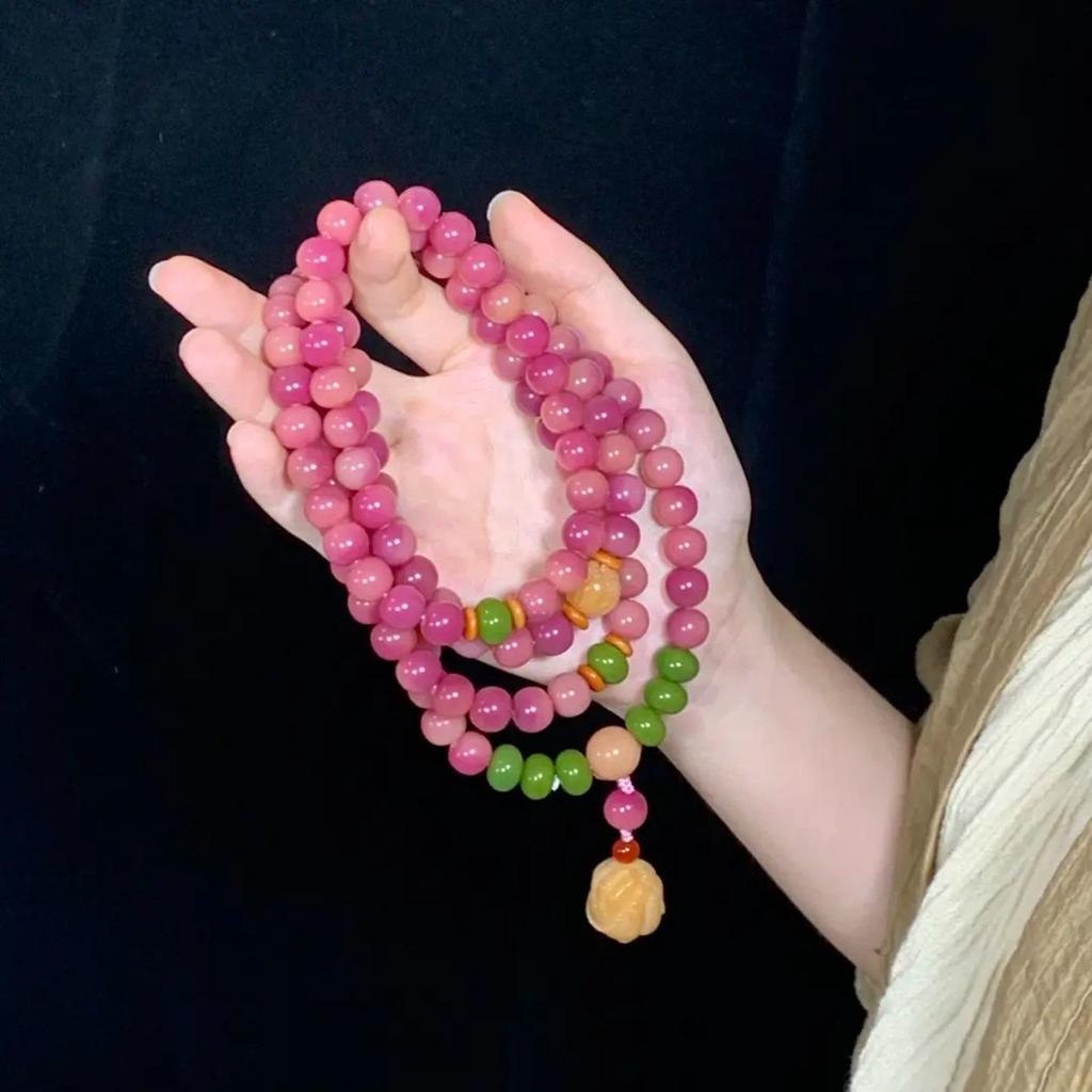 Plum Sauce Sakura Pink Bodhi Double Circle Bracelet for Women - Ancient Style