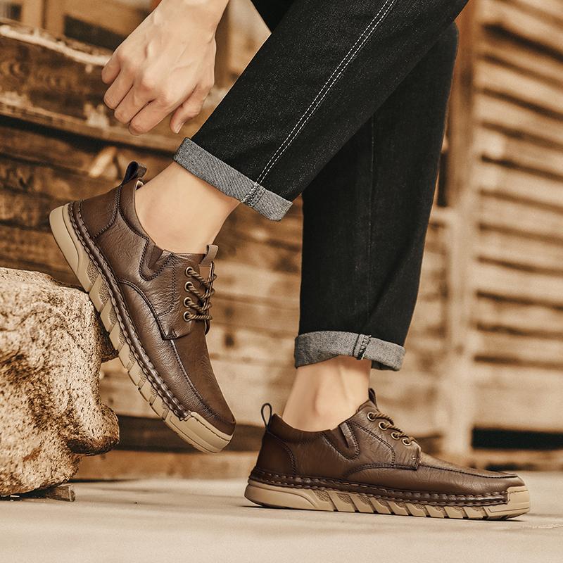 New Men‘s Casual Shoes Handmade Leather Loafers Comfortable Men's Shoes Leather Flat Moccasins Men Sneakers