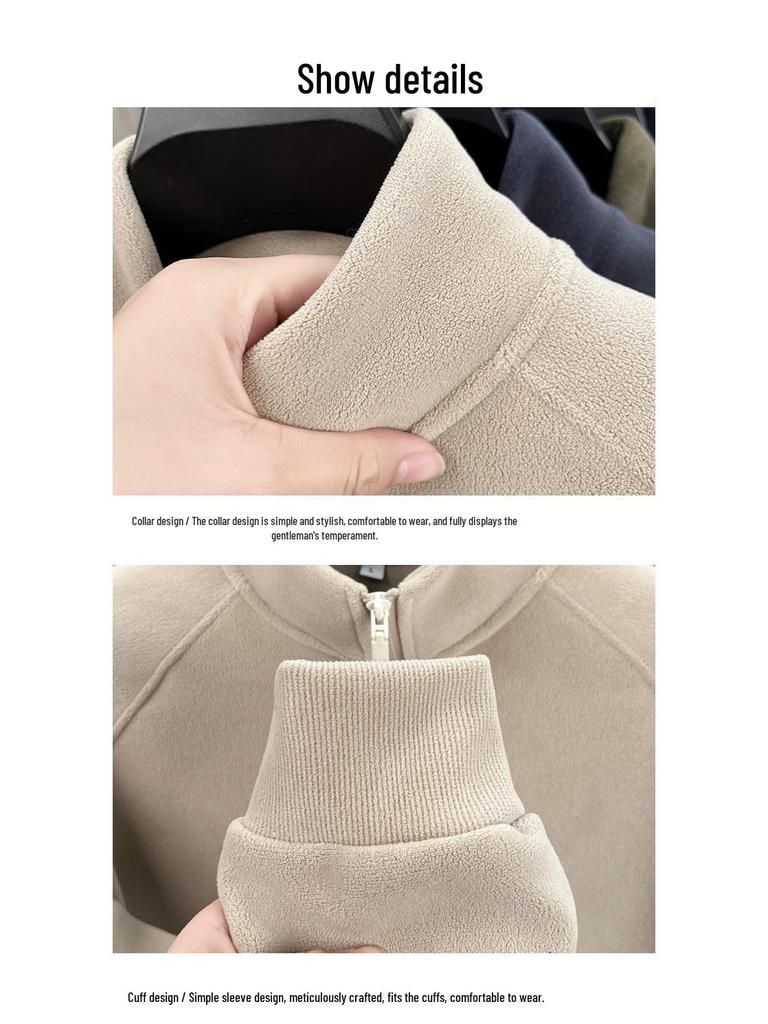 Herrvinterhuvtröja med ståkrage, fleece, halv dragkedja, kraftig