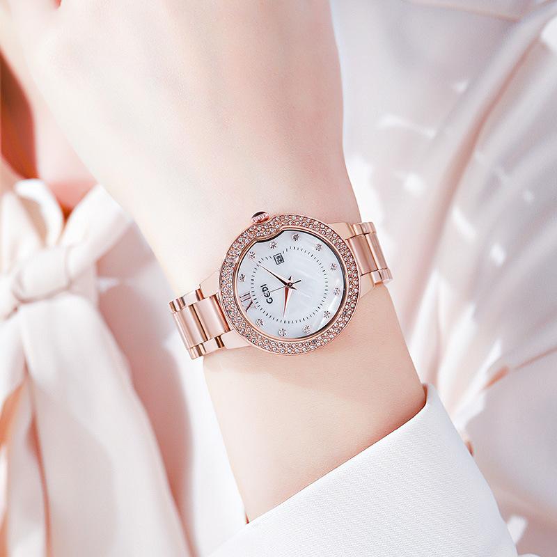 Large Dial Steel Strap Watch Women'S Fashion Diamond-Encrusted Waterproof Quartz Watch