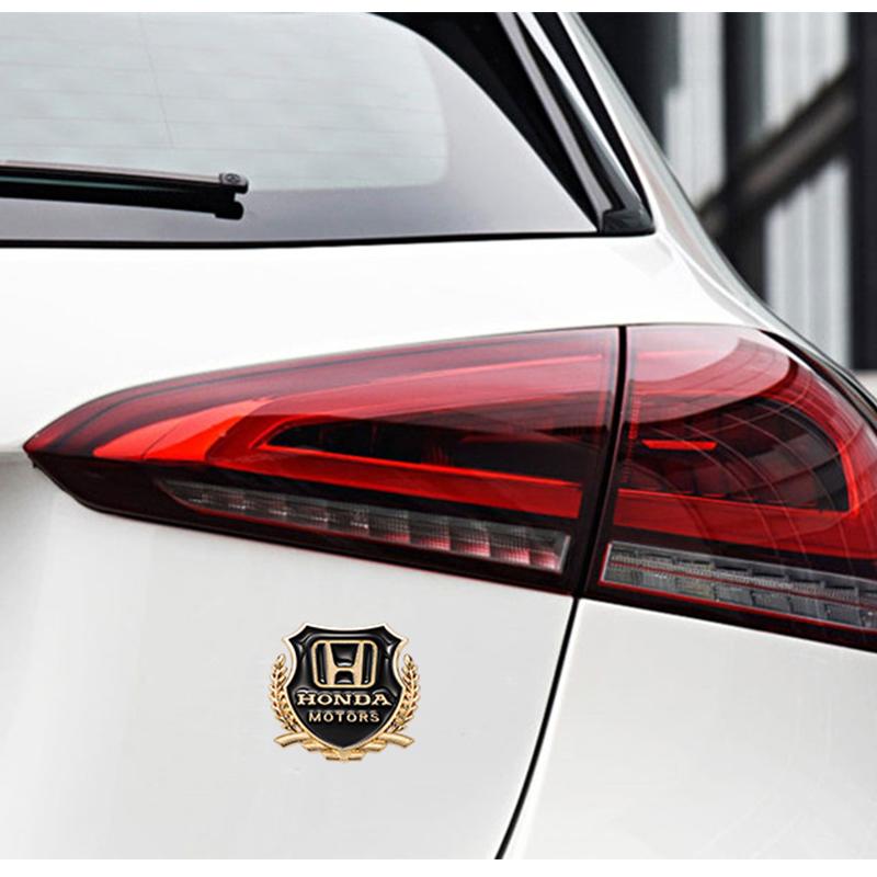 AAALY1 2Pcs Car Logo Metal Sticker Window Trunk Emblem Accessories For Honda Civic Fit Jazz Accord Pilot CRV Odyssey Passport City HRV