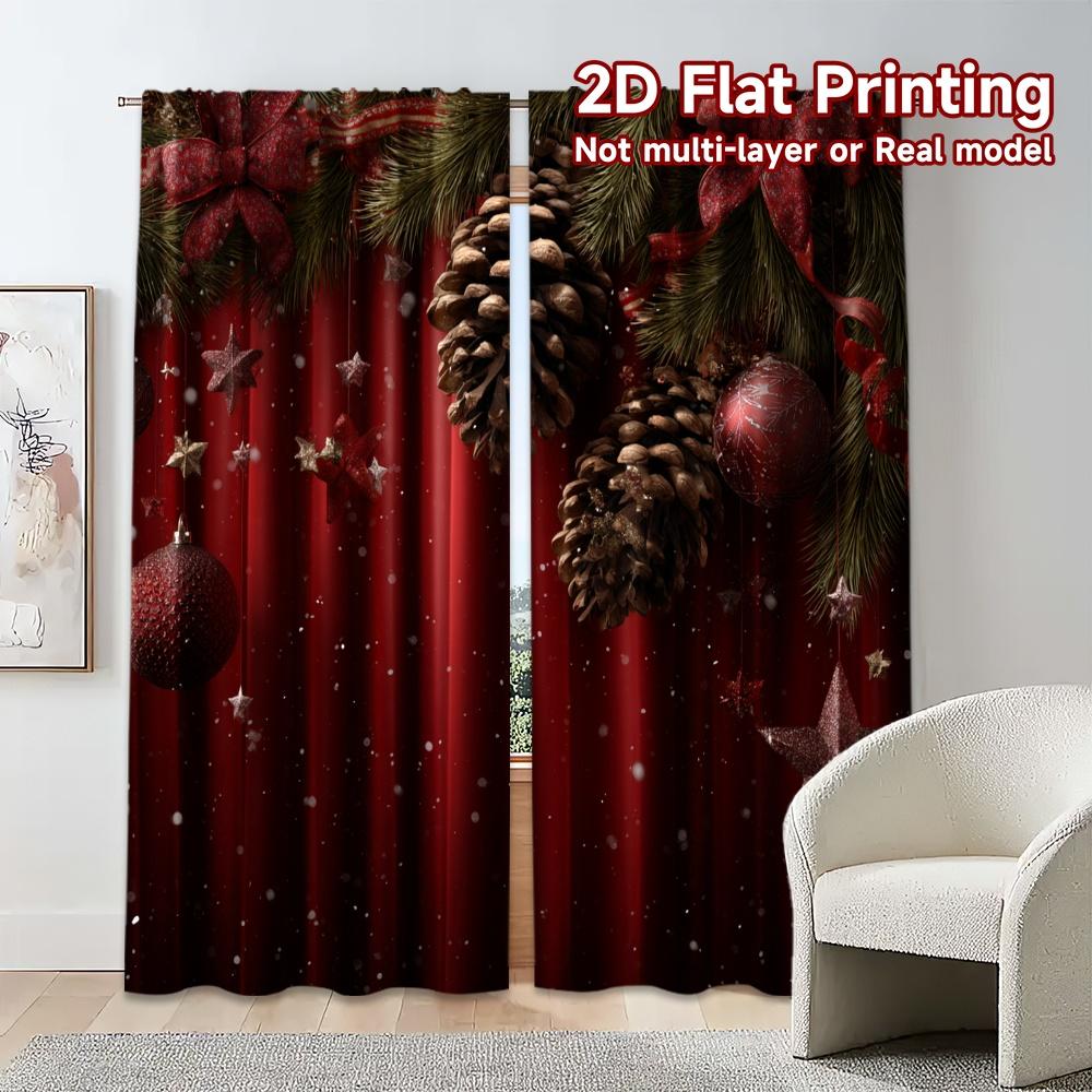 Flat Printing Jit Curtains Without Rod Festive Pine Decor Popular Yarn Decorations Ldeal Curtain Set Of 2 Minimalist Made Polyester Washable