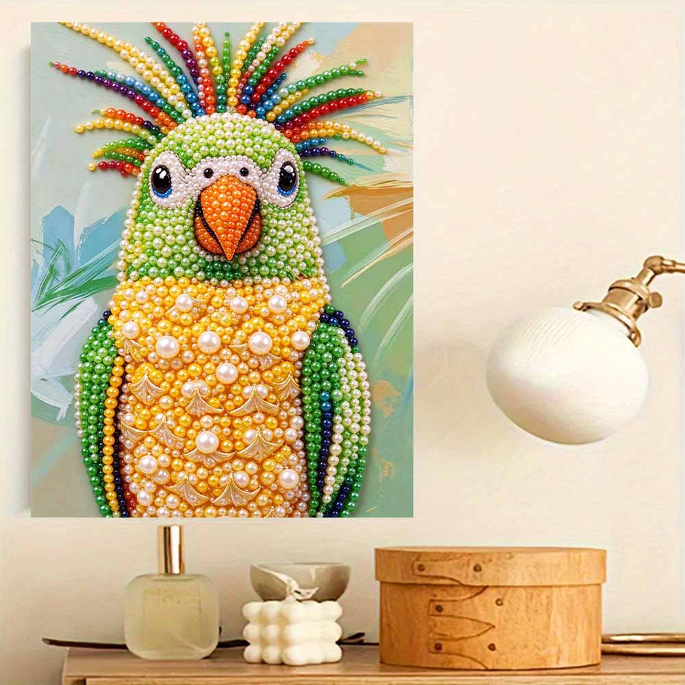 Colorful Parrot Pearl Art Canvas with Frame 3D Shiny Bead Painting Modern Room Decor Relaxing Craft Gift Home Wall Decoration Ideas