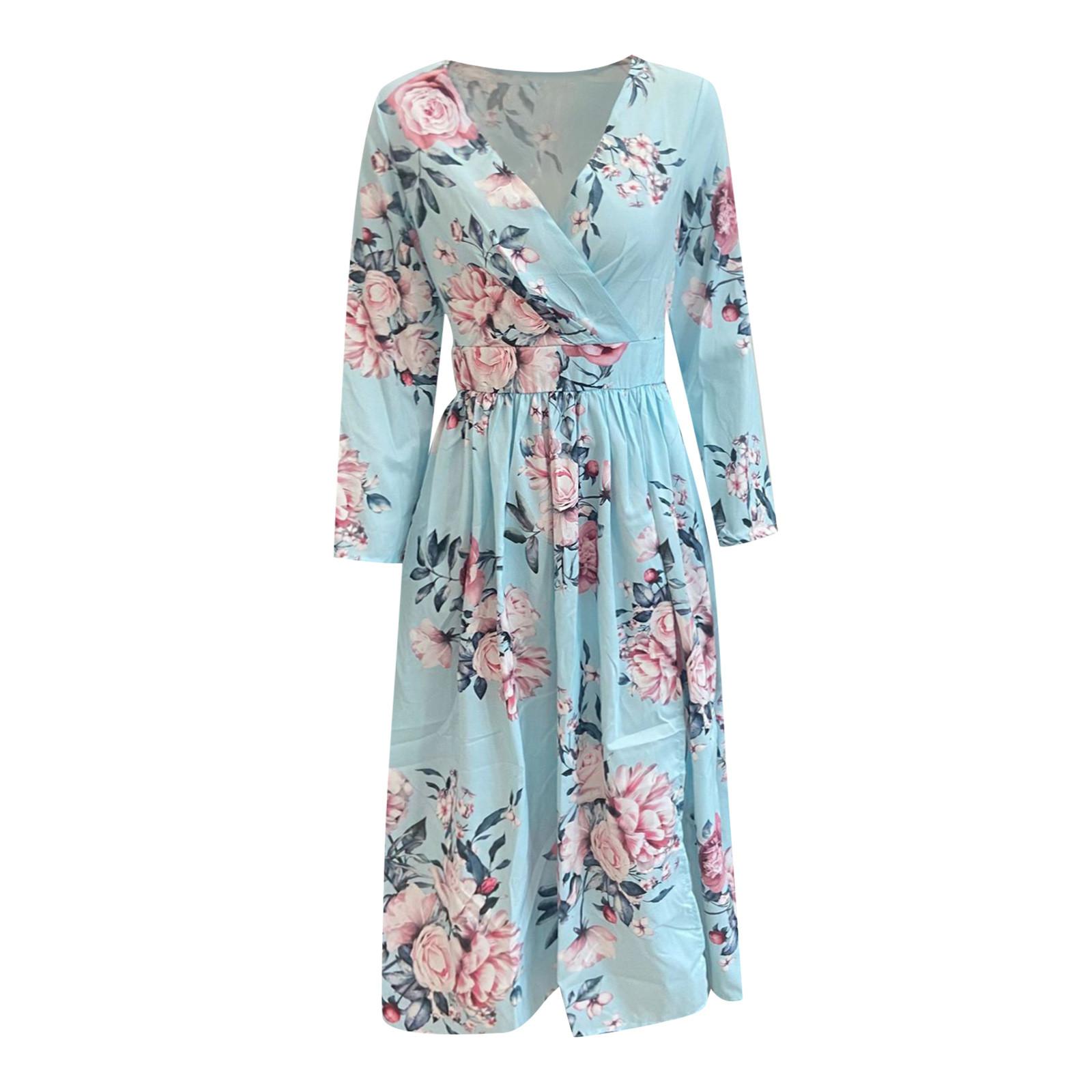 

Модное женское платье с V-образным вырезом и повседневным модным пуловером с принтом и длинными рукавами S светло-синий