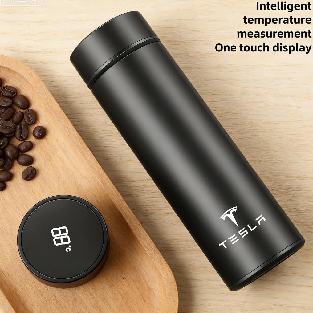 PKWYZ1 Sports Water Cup Intelligent Temperature Thermos Bottle Tesla Car Insulated Cup Stainless Steel Thermal Mug VacuumFlasks sticker