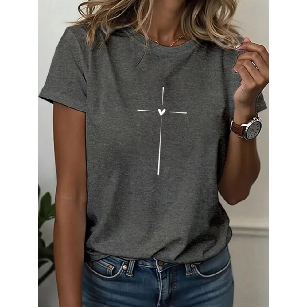 Fashion Women Retro Creative Cross Print T Shirt Funny Casual O-neck Short Sleeves T-shirt Summer Female Tee Shirt Halloween Limited Edition