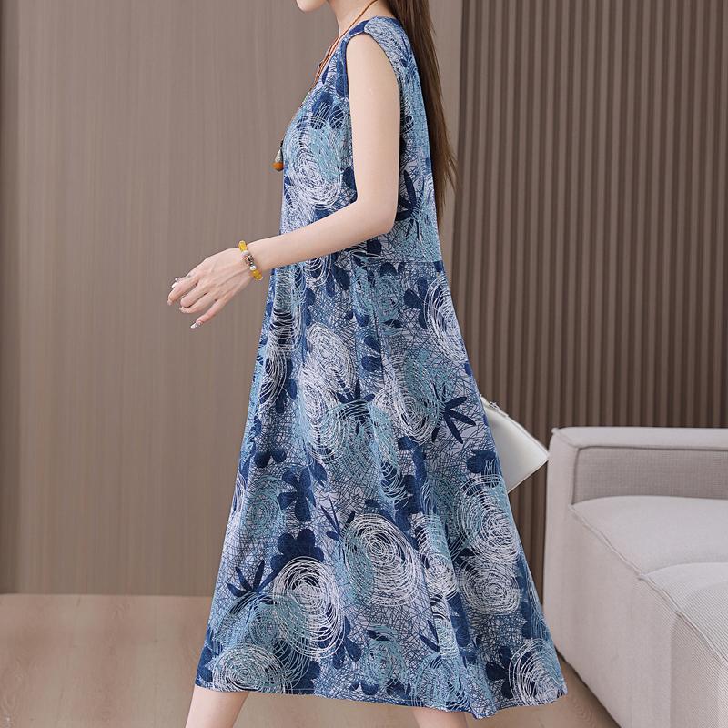 Abito estivo elegante da donna taglie forti, abito lungo senza maniche ampio, abbigliamento vintage femminile