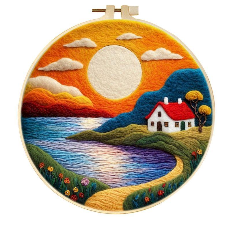 GATYZTORY DIY Wool Painting Kit With Frame Felting Needles Handmade Picture Kit Sunset Scenery For Home Decors Crafts Gift