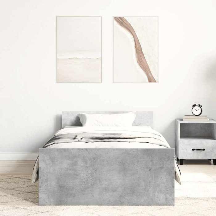 VidaXL Cadre de lit gris béton 75x190cm petit simple bois d'ingénierie 835949