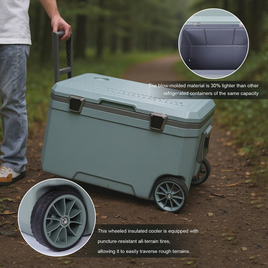 70L Ice Chest Box Hard Shell Camping Cooler with Cup Holder for Beach Drink Beverage Camping Picnic Fishing