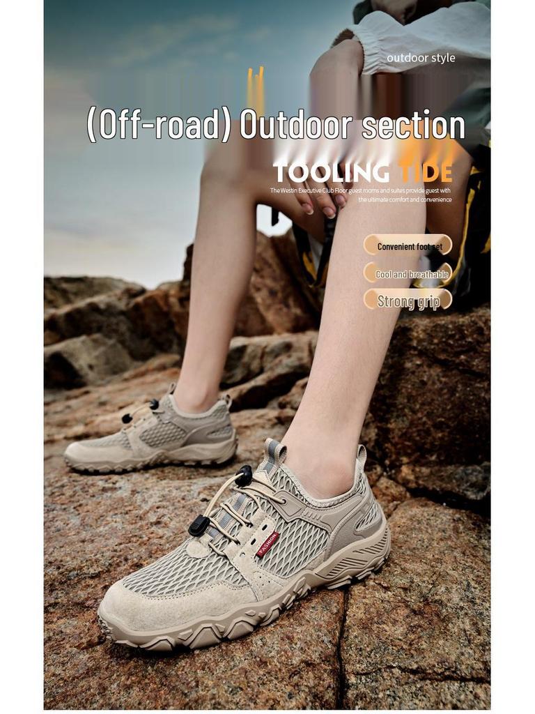 2025 Men's Breathable Leather Outdoor Casual Hiking Shoes - Non-Slip, Soft Sole, Mesh Design