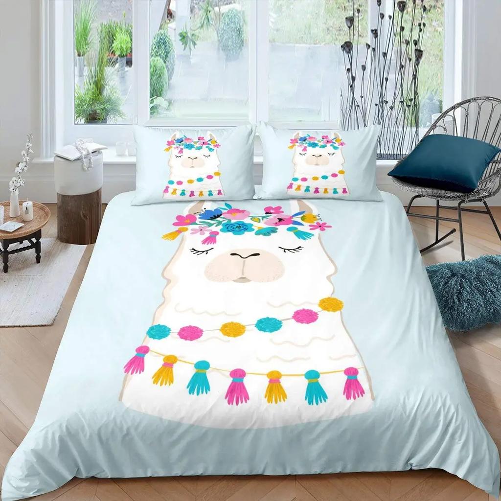 Duvet Cover Kids Teens Gifts Cute Cartoon Alpaca Llama Cactus Printing Bedding Animals Cover Bedroom Decorative Duvet Cover