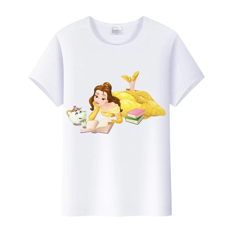 Cartoon Princess Summer Short Sleeve Tee Beauty and The Beast Tops Shirts T-Shirts Sweet Clothes Blouse Unisex