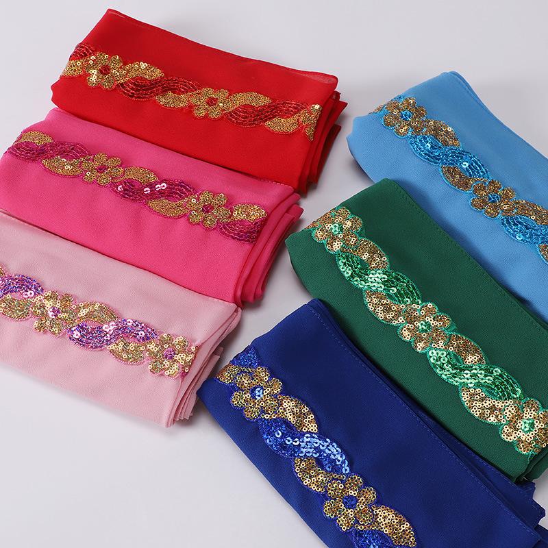 Chiffon Hijab Scarf Turban For Muslim Women Fashion Headscarf Shawls Sequins Scarf Headwraps Veil Islamic Headband Ramadan Voile