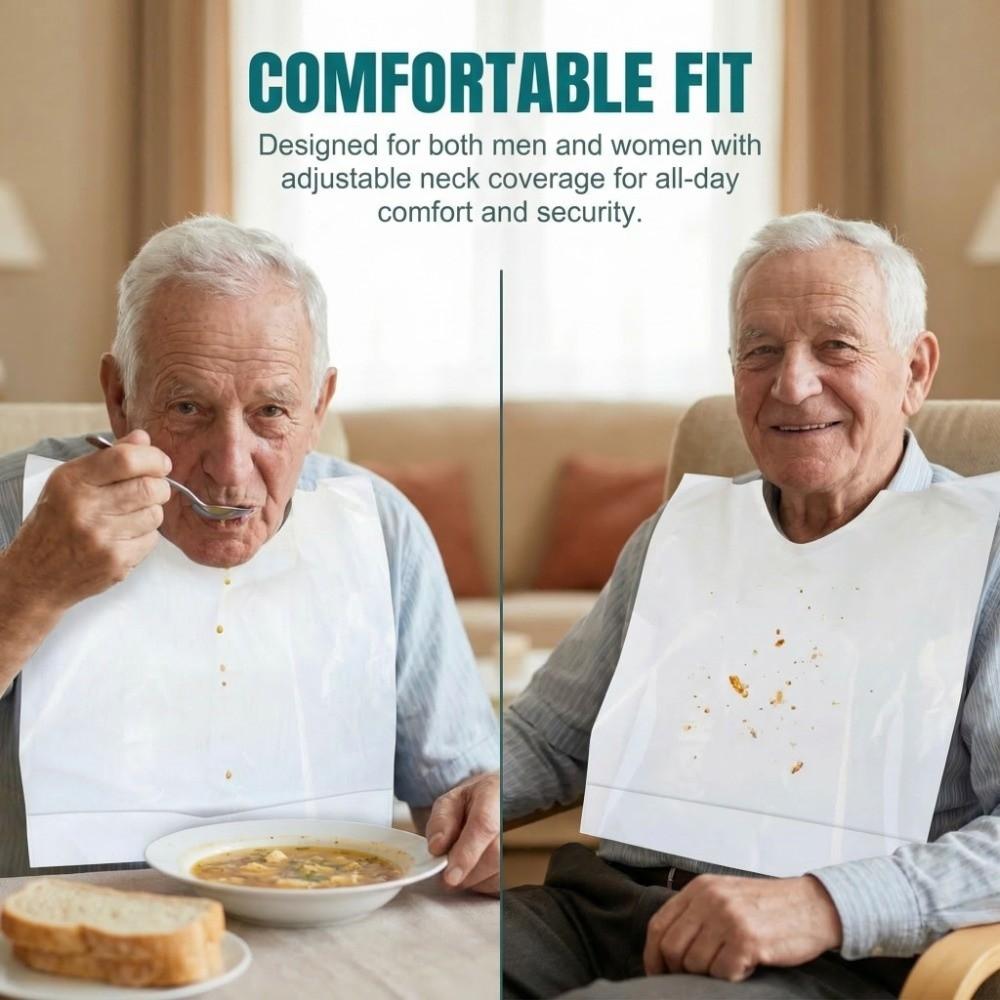 Comfortable Waterproof Disposable Bibs Oil-Proof PE Clothing Protector Universal Soft Dining Bibs for 25/50/100PCS Mealtime