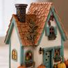 Kürbishaus Miniatur, Harz Herbsternte Dekoration mit handgeschnitzter Kacheltextur und Kürbisdetails, Retro Britisches Holzhaus für Halloween