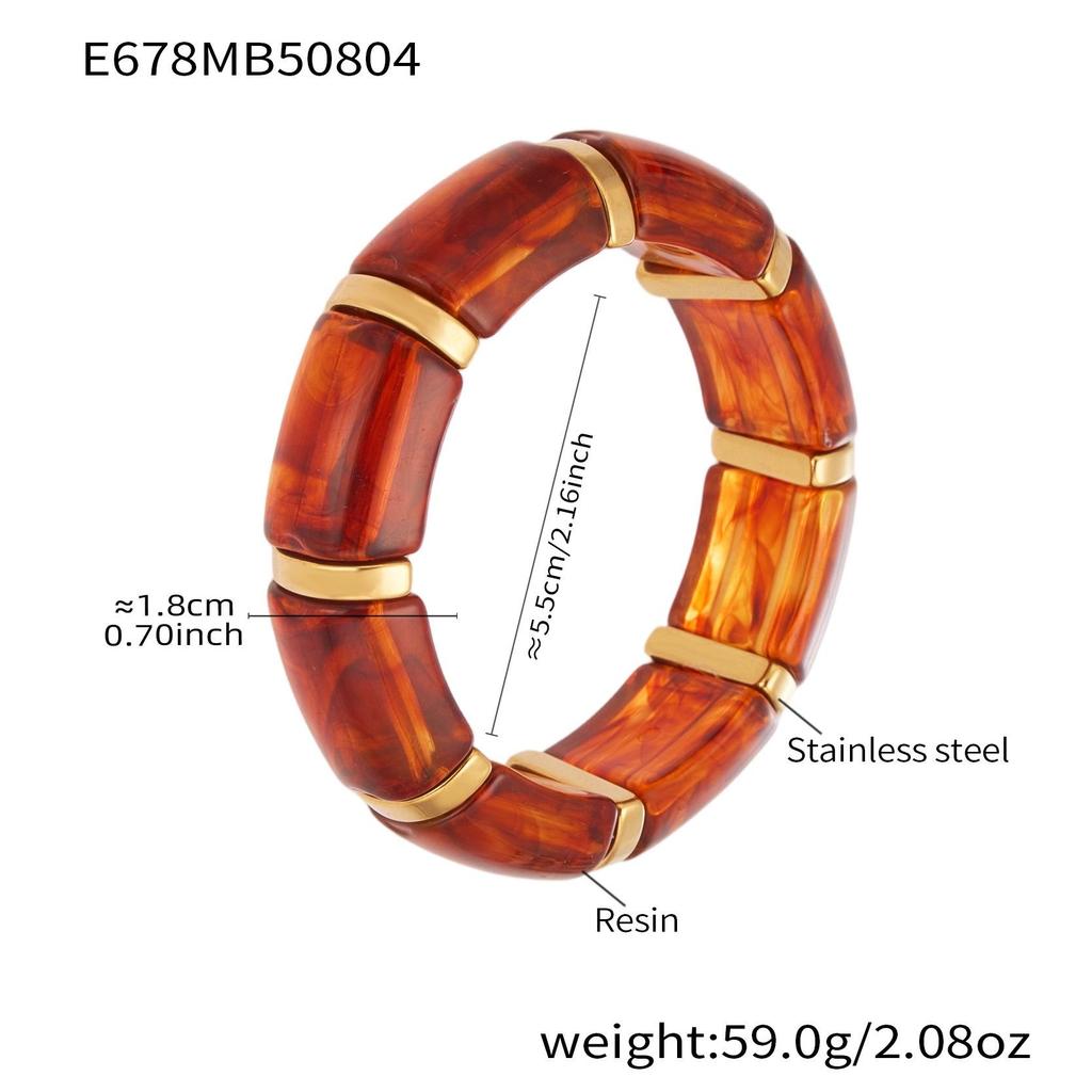 18K Gold-Plated Dopamine Resin Bracelet: European & American Light Luxury Fashion, Versatile Wide Band Elastic Design.