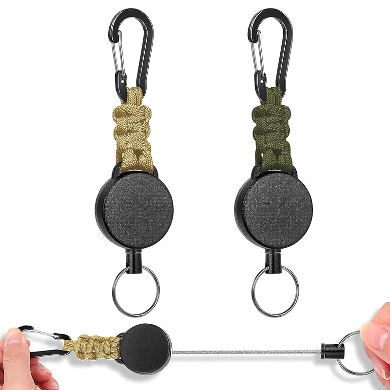 

[SODOI] set of 2 reel keychain With carabiner multifunctional super lightweight Elastic reel type key reel Loss prevention hanging name tag camp