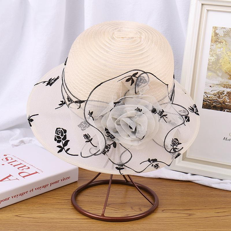 Summer women's organza flower pot hat outdoor UV protection sun hat British retro sun protection shade cool hat