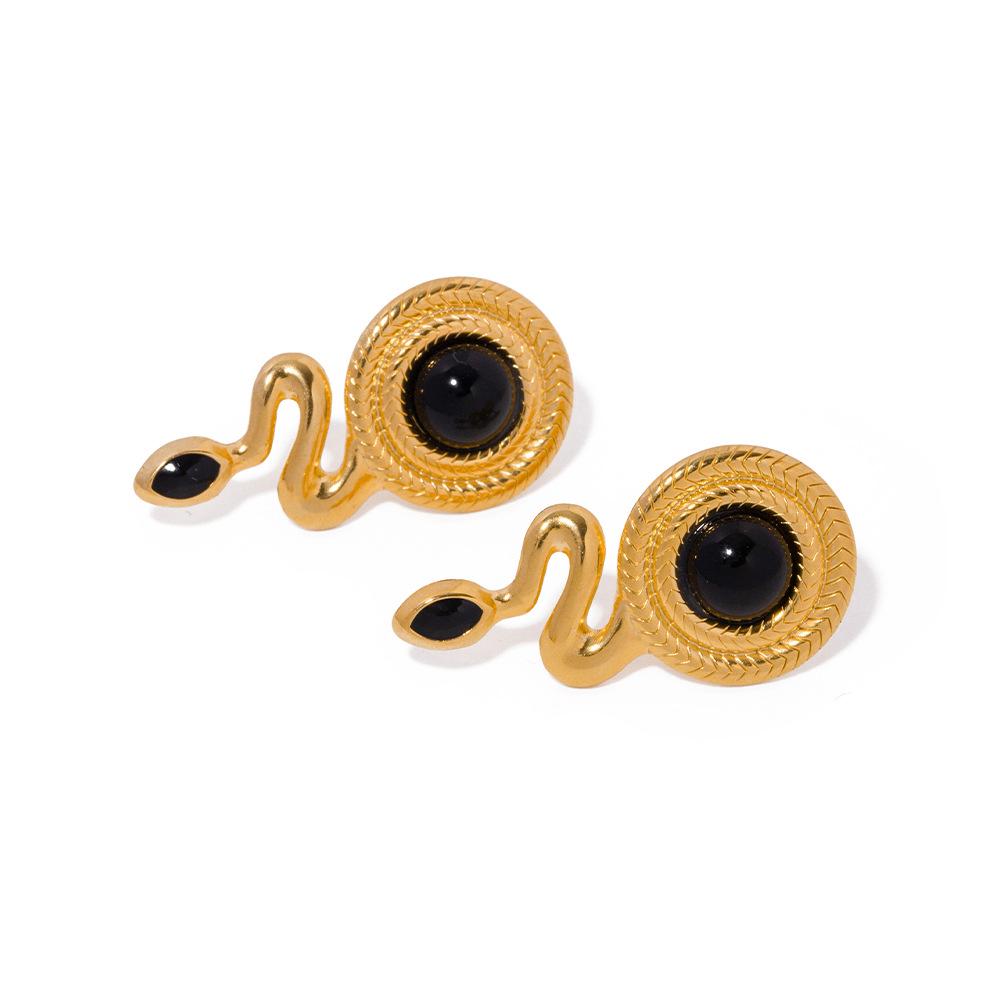 

Европейские и американские ретро серьги-змеи из нержавеющей стали с 18-каратным золотым покрытием и черным агатом для женщин