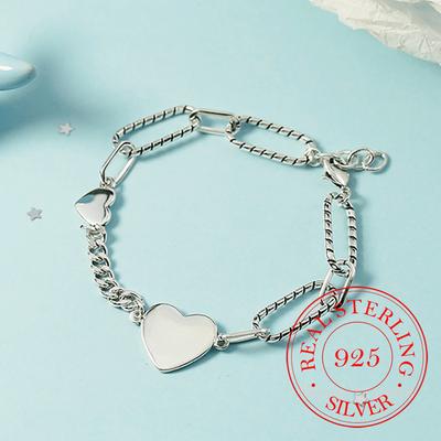 Punk 925 Sterling Silver Big Heart Charm Bracelet For Women Bracelet &Bangle Wedding  Jewelry Birthday Party Gift