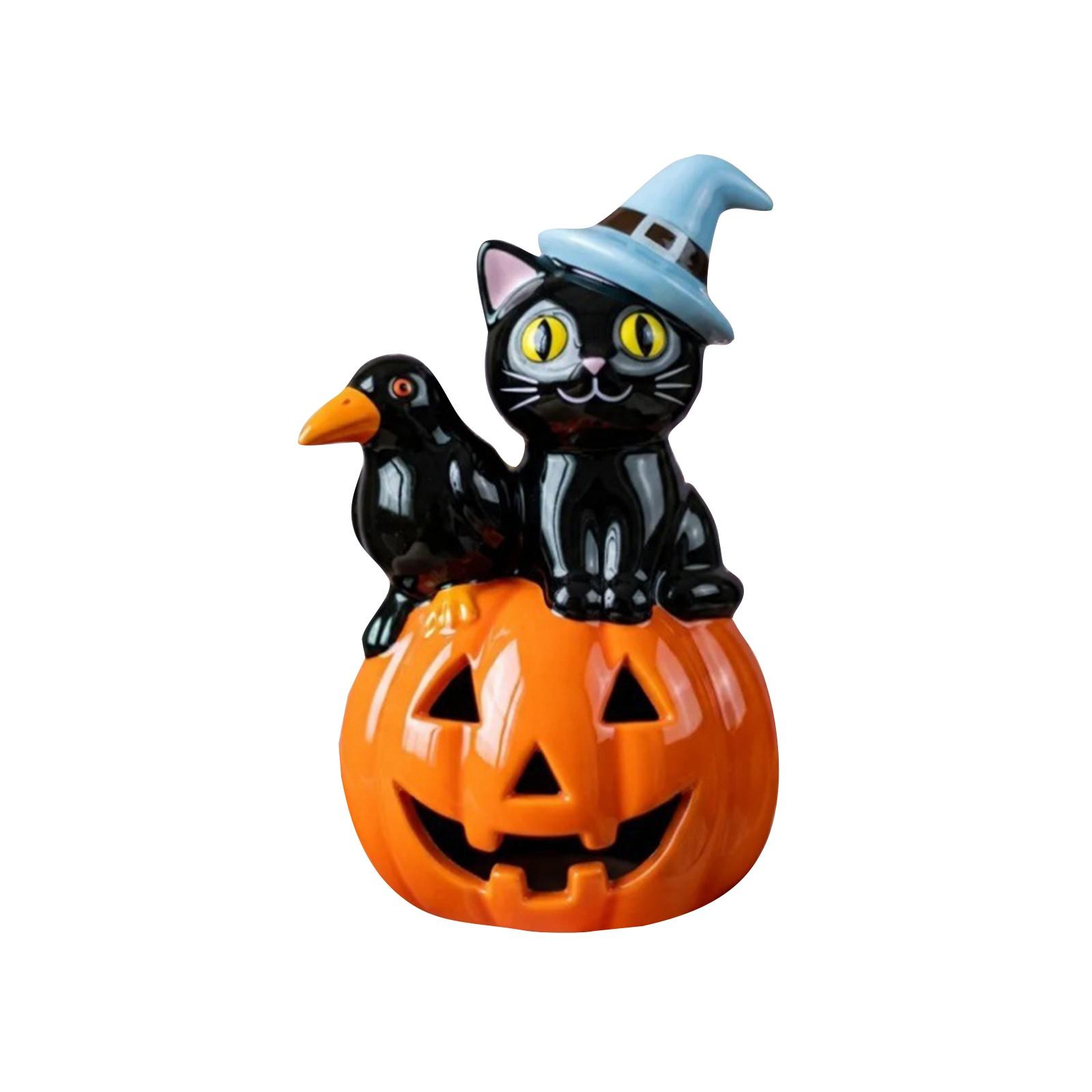 

Halloween Cat Pumpkin Ornaments Horror Resin Statue One Size синій