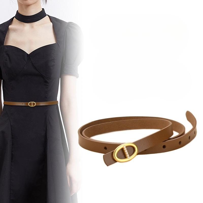 Slim Belt Women's Dress Belt Women's Retro Cowhide Hand Belt Belt Belt Belt