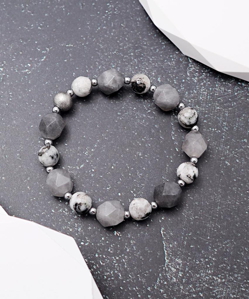 Polalita Gray Cut & Marble Stone Mix Bracelet (Plt-Br-098_Gr)