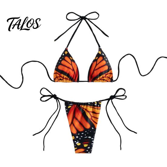 Set Bikini Stampa Farfalla Set Donna, Top con Laccetto al Collo & Perizoma Laterale, Costume da Bagno a Triangolo Due Pezzi con Fantasia, Costume da Bagno Sexy da Spiaggia per l'Estate Taglio Alto