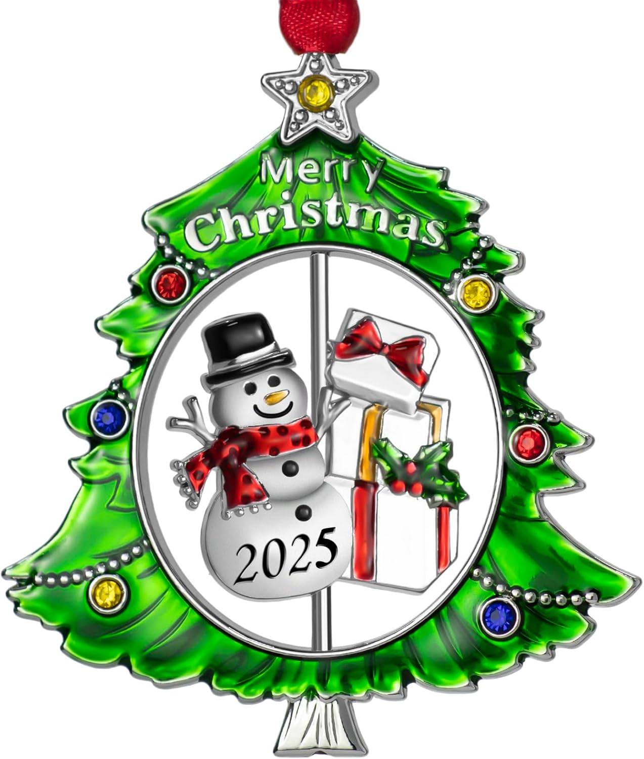 

Christmas Tree Ornament Metal Silver Hanging Rotatable Design Charm Holiday Decorative Pendant Gift Keepsake (2025) 0.6M
