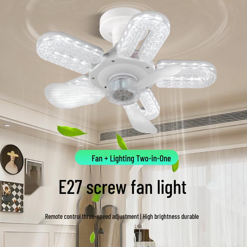 Modern Cross-Border LED Folding Leaf Lamp for Home Bedroom: E27 Screw Base, Crystal Design, Detachable Fan Blades