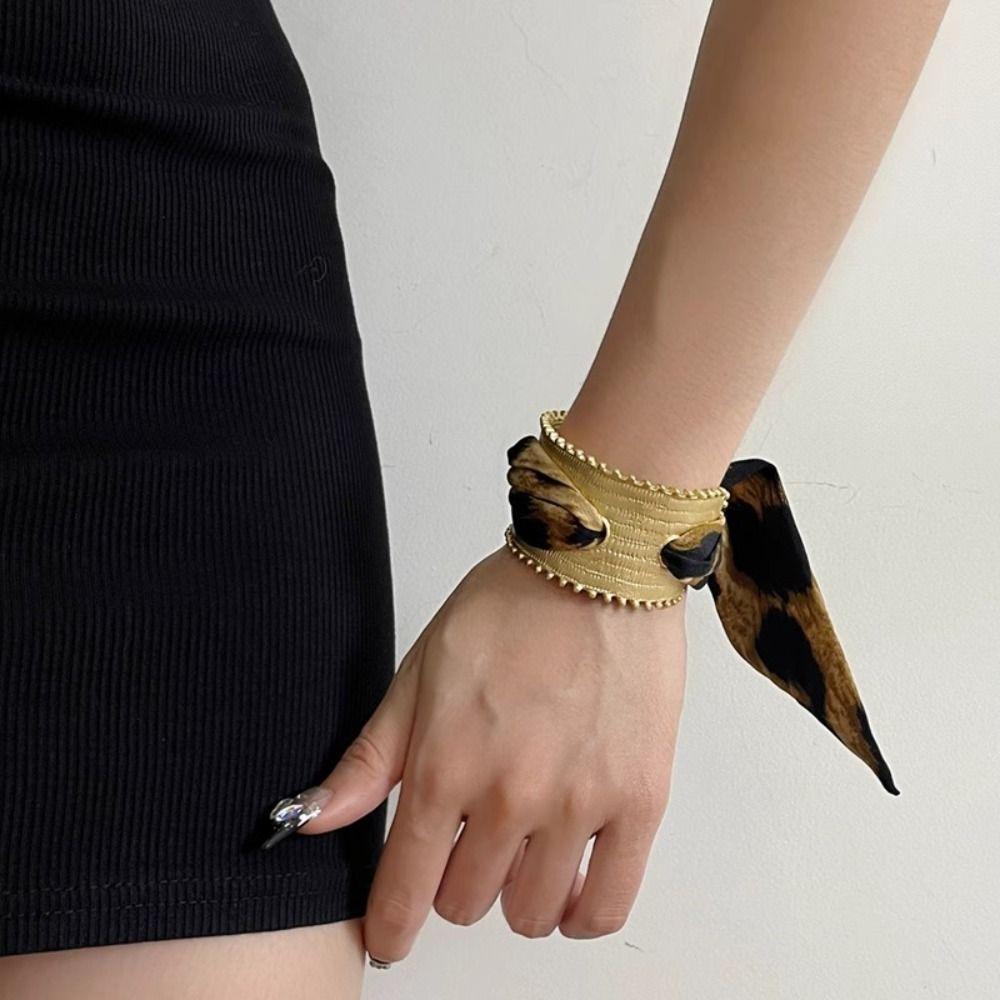 Europe American Style Cuff Bangles with Ribbon Metal Exaggerated Bracelet Wide Open Bangle  Gift